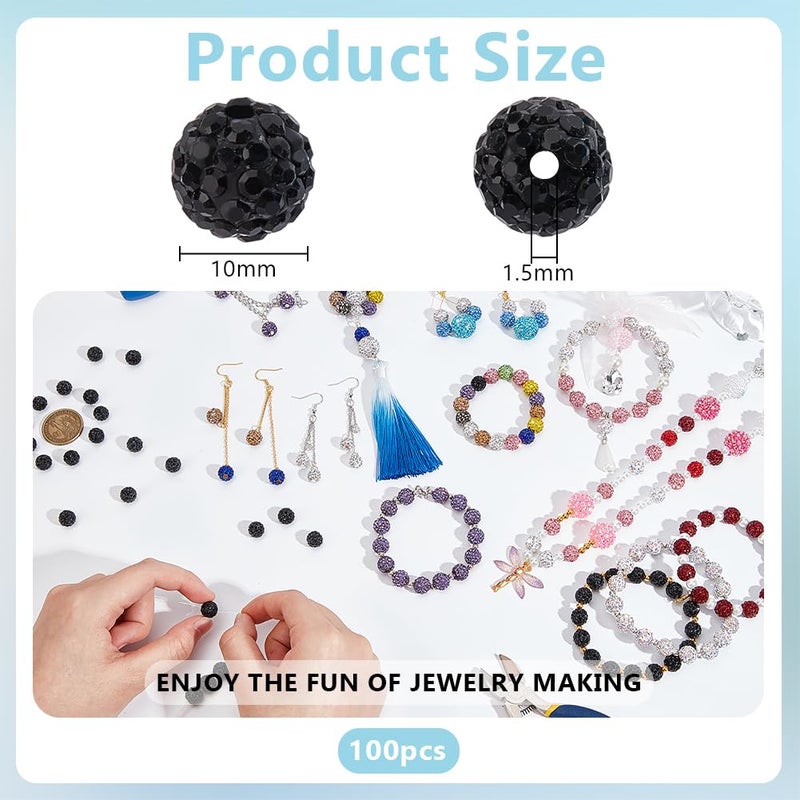 PH PandaHall 100pcs 10mm Black Rhinestone Beads Black Clay Beads Polymer Crystal Bead Clay Pave Disco Ball Round Diamond Bead Sparkle Beaded Stone for Necklace Bracelet Jewelry Making Party Decoration - Image 2